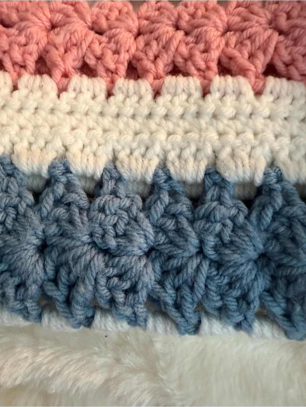 Handmade Crochet Afgan Throw in Pink, Teal, Blue & White